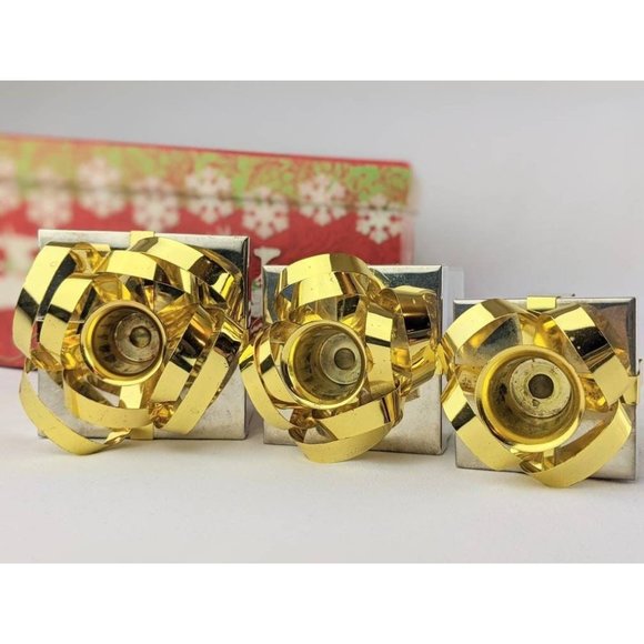 Set of 3 Vtg Silver Gold Taper Candle Holders Gift Boxes Christmas Holiday Decor - Picture 6 of 9